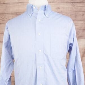 Jos A Bank Shirt Mens 17.5 35 Blue Traveler's Collection Button Up Cotton Pocket